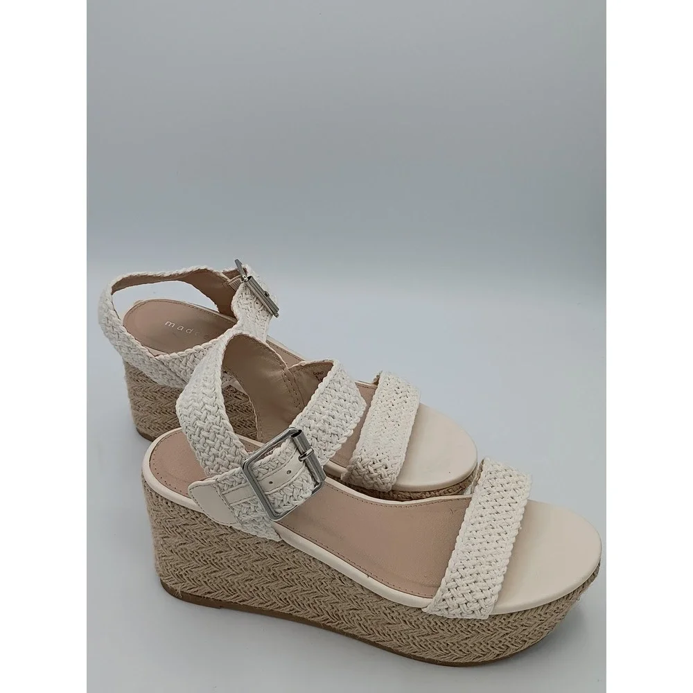 Madden Girl Womens Champ Cream 8 Woven Espadrille Wedge Sandals